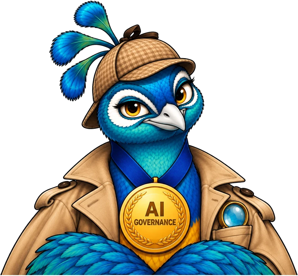 Barhi the peacock wearing the AI Governance medal