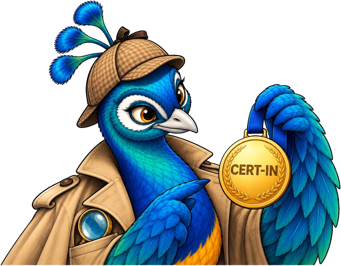 Barhi the peacock wearing the CERT-IN medal