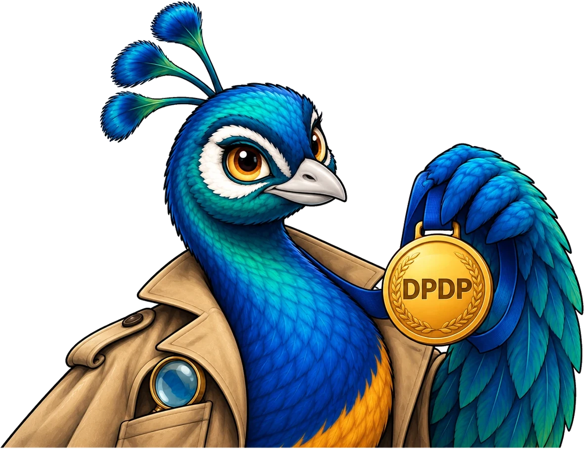 Barhi the peacock wearing the DPDP medal
