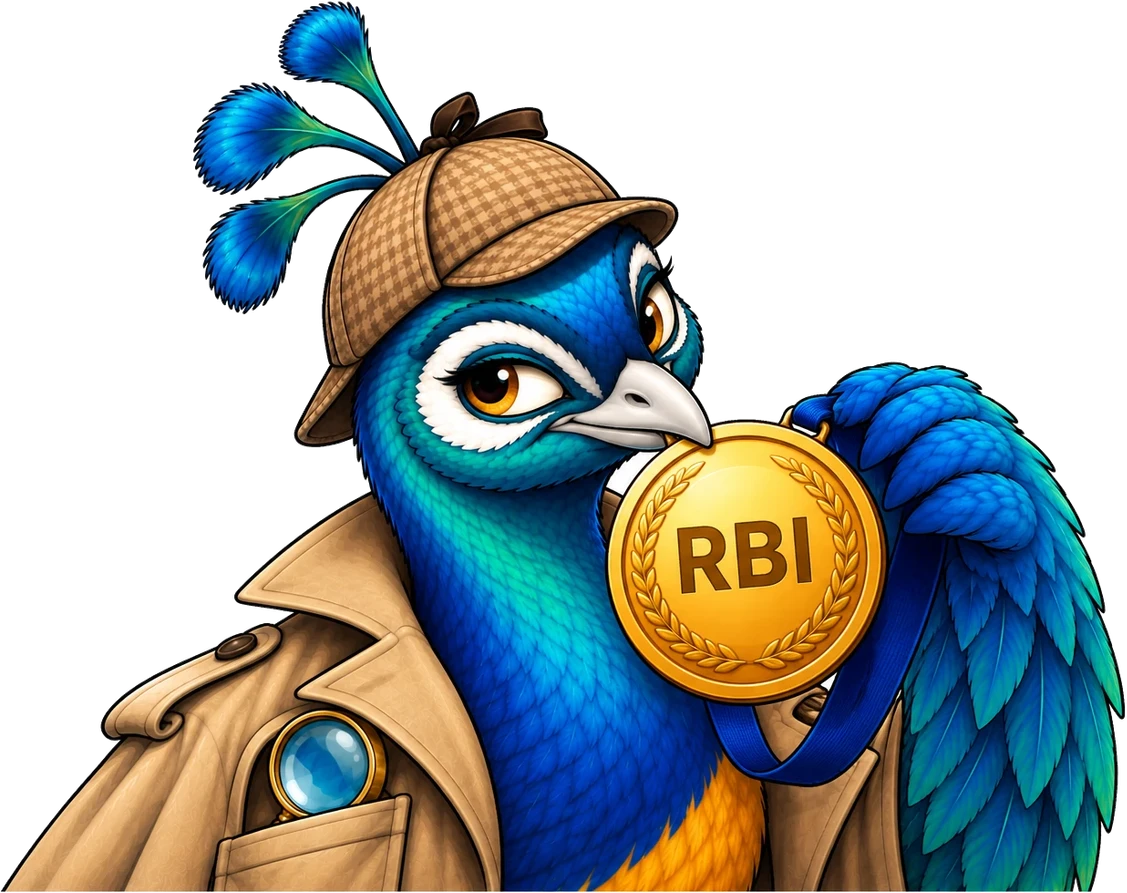 Barhi the peacock wearing the RBI medal