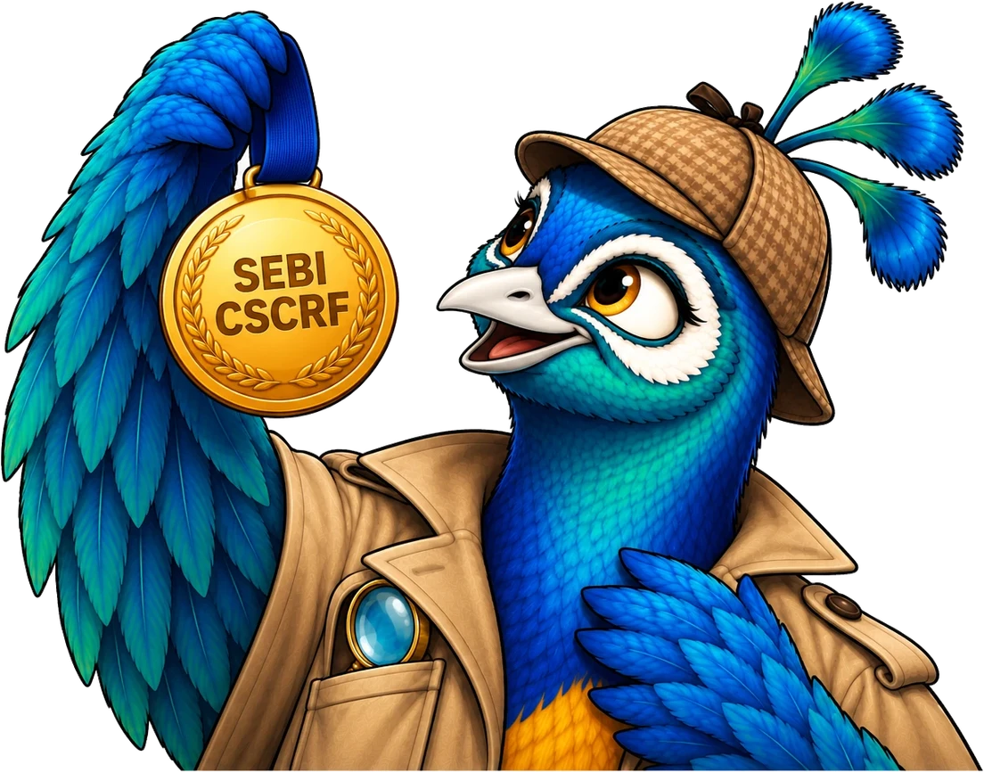 Barhi the peacock wearing the SEBI CSCRF medal